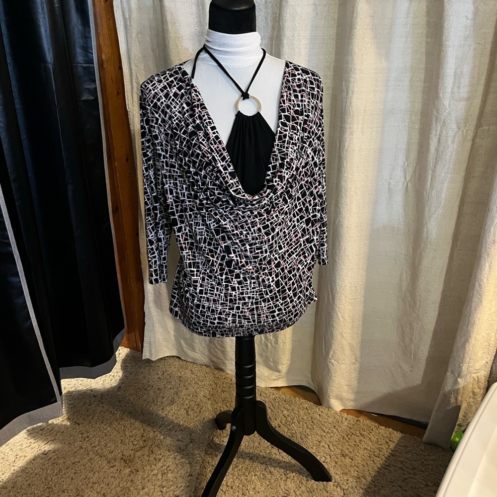 AB Studio Black and White Patterned Blouse